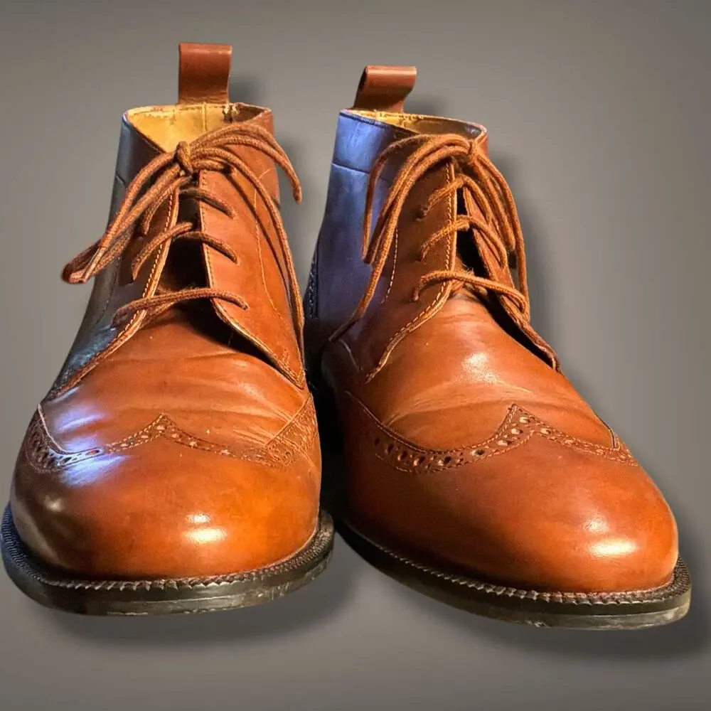 Men's 9.5 COLE HAAN Williams Wingtip Brown Leather Dress Chukka Boots C12674